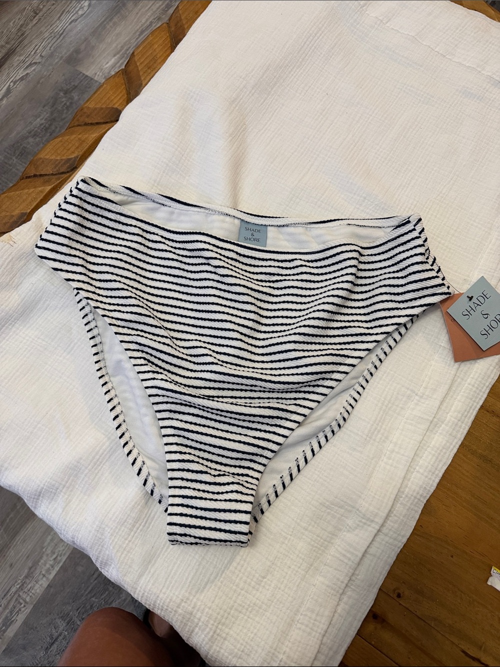 Shade & Shore Black and White Striped High-Cut Bikini Bottom - Women